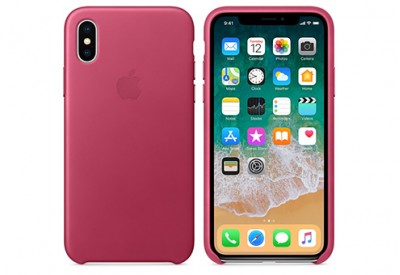 Чехол Apple Leather Case для iPhone X «розовая фуксия»